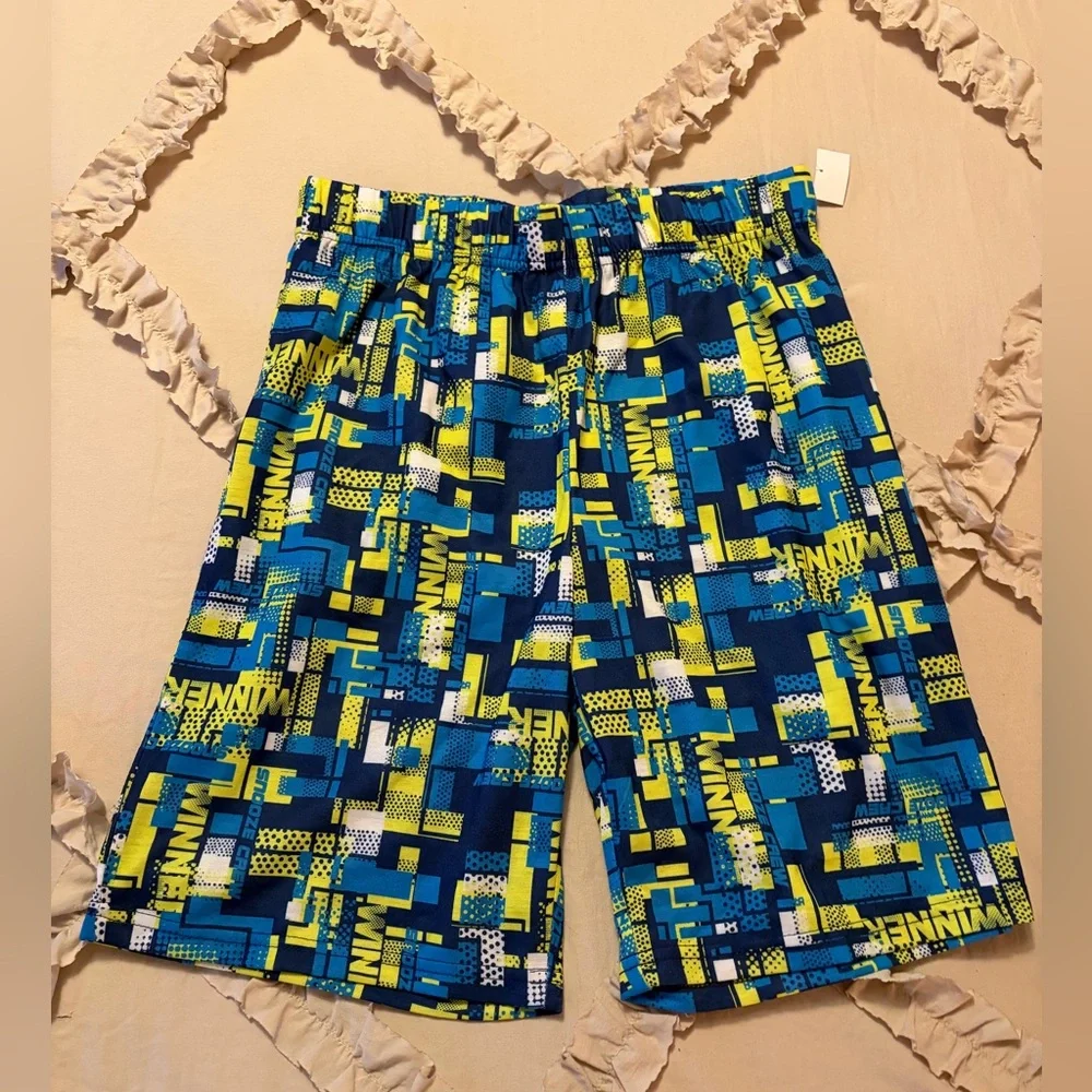 Max&Olivia Boys’ NWT Elastic-Waist Blue & Yellow Geometric Print Shorts Size XL - Picture 1 of 3